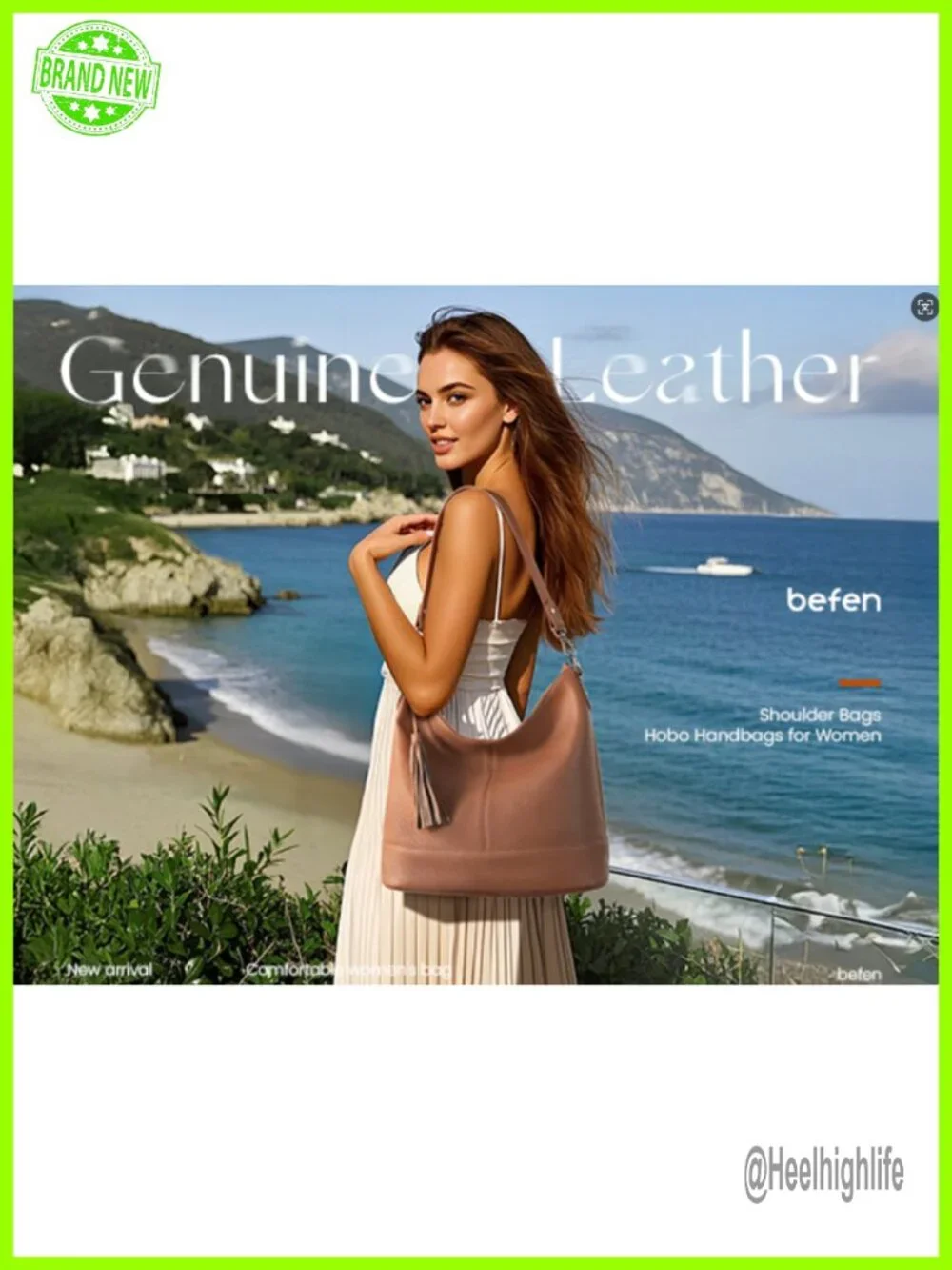 Genuine Leather Hobo Crossbody Bag with Fringe, Two Removable Straps